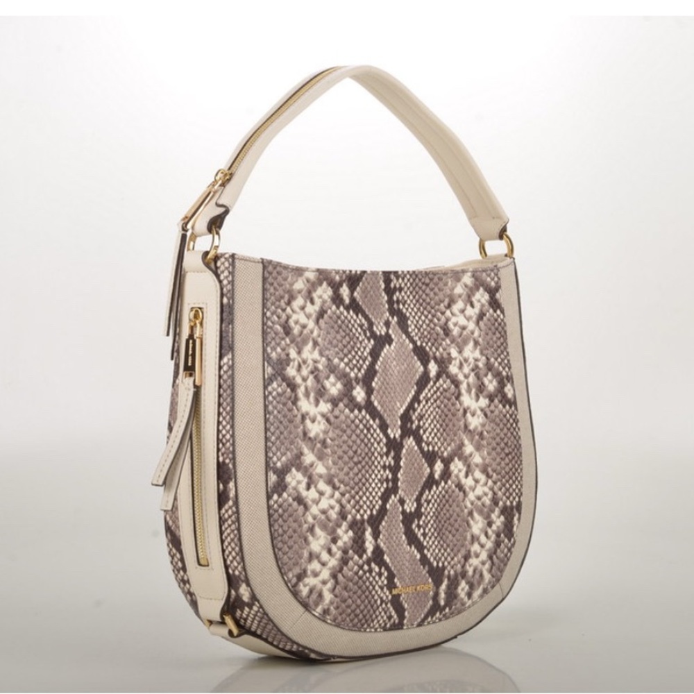 MICHAEL KORS JULIA PYTHON SNAKE EMBOSSED LEATHER HOBO BAG